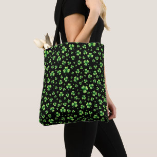 Bolsa Tote Dia de São Patrício Aquarela Trevo em preto