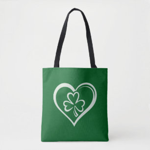 Bolsa Tote Dia de São Patrício Coração de Trevo Engraçado Irl