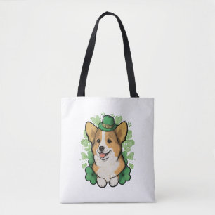 Bolsa Tote Dia de São Patrício Feliz de Shamrock Corgi Lover 