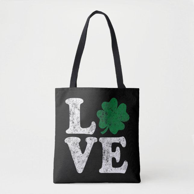 Bolsa Tote Dia de São Patrício LOVE Shamrock Irish (Frente)