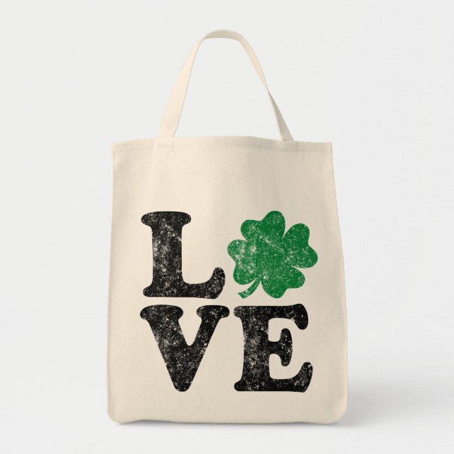 Bolsa Tote Dia de São Patrício LOVE Shamrock Irish (Frente)