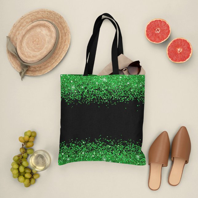 Bolsa Tote Dia de São Patrício, padrão preto brilhante verde (Criador carregado)