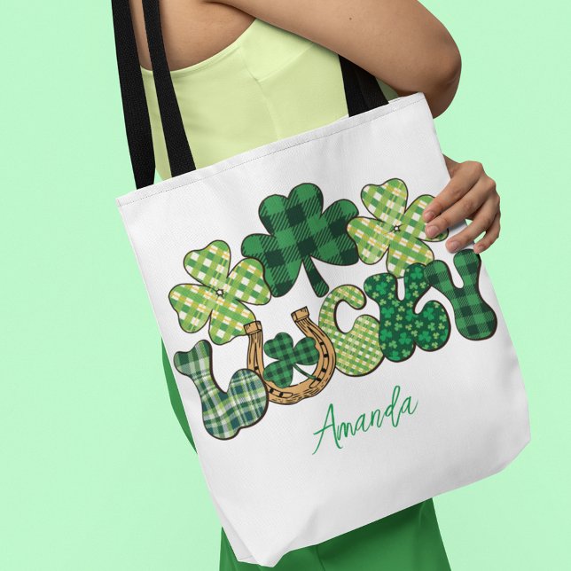 Bolsa Tote Dia de São Patrício Sortudo Personalizado (Personalized Lucky St Patricks Day Tote Bag)