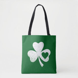 Bolsa Tote Dia de São Patrício Verde Coração de Trevo Irlandê