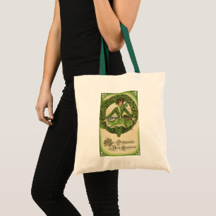 Bolsa Tote Dia de São Patrício Vintage, Coroa com Garota Irla