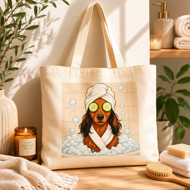 Bolsa Tote Dia de Spa Divertido para Cachorro com Olhos de Pe (Criador carregado)