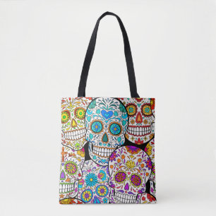 Bolsa Tote Dia do morto: Padrões mexicanos vibrantes.