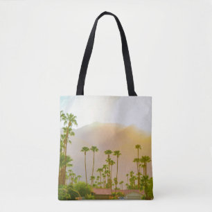 Bolsa Tote Dia do pôr do sol com Primaveras de palma com mont