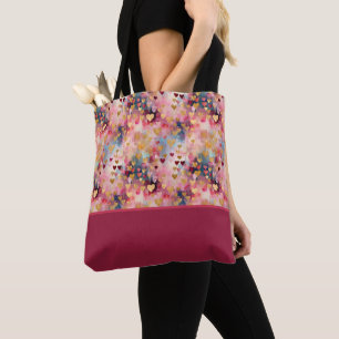 Bolsa Tote Dia dos Namorados Corações Abstratos Bloco de Cor