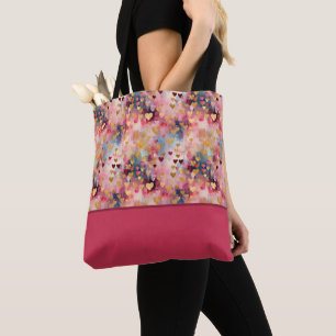 Bolsa Tote Dia dos Namorados Corações Abstratos Bloco de Cor