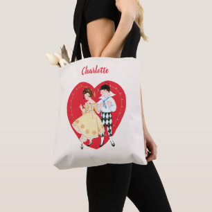 Bolsa Tote Dia dos Namorados Retrô, Arlequim e Coração Vintag