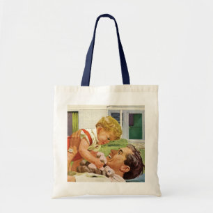 Bolsa Tote Dia dos Pais Vintage, Família Feliz nos Subúrbios