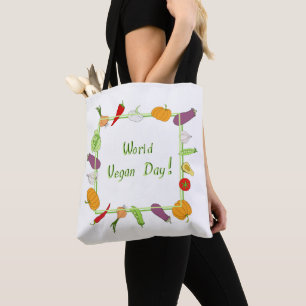 Bolsa Tote Dia Mundial do Vegetariano Minimalista Fofo