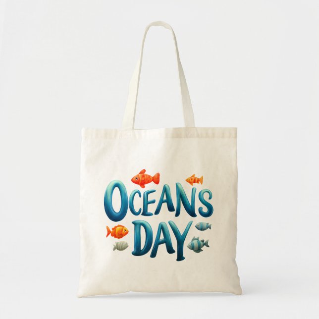 Bolsa Tote Dia Mundial dos Oceanos - Celebração do Dia dos Oc (Frente)