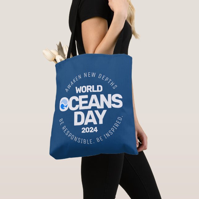 Bolsa Tote Dia Mundial dos Oceanos Ondas Terrestres Azuis Est (Close Up)