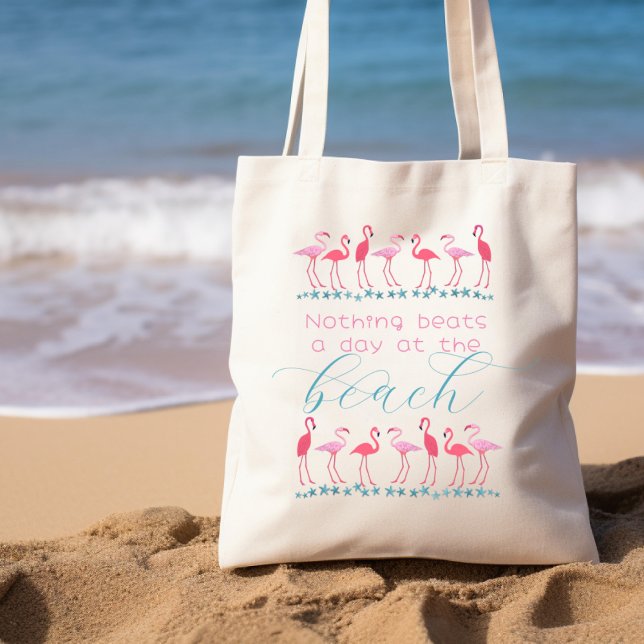 Bolsa Tote Dia na praia dizendo Flamingo Cloth Tote Bag (Criador carregado)