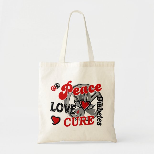 Bolsa Tote Diabetes da cura 2 do amor da paz (Frente)