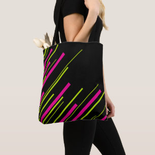 Bolsa Tote Diagonais em Verde limão, rosa-quente e preto