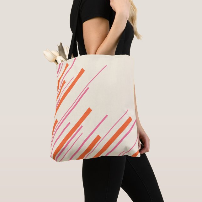Bolsa Tote Diagonais - Rosa, Laranja e Creme (Close Up)