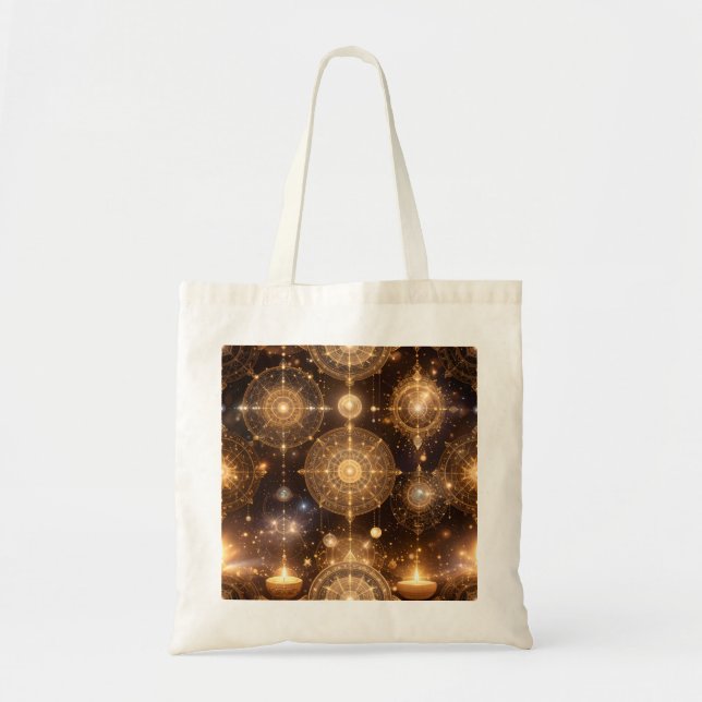 Bolsa Tote Diagramas Celestiais Dourados Místicos (Frente)