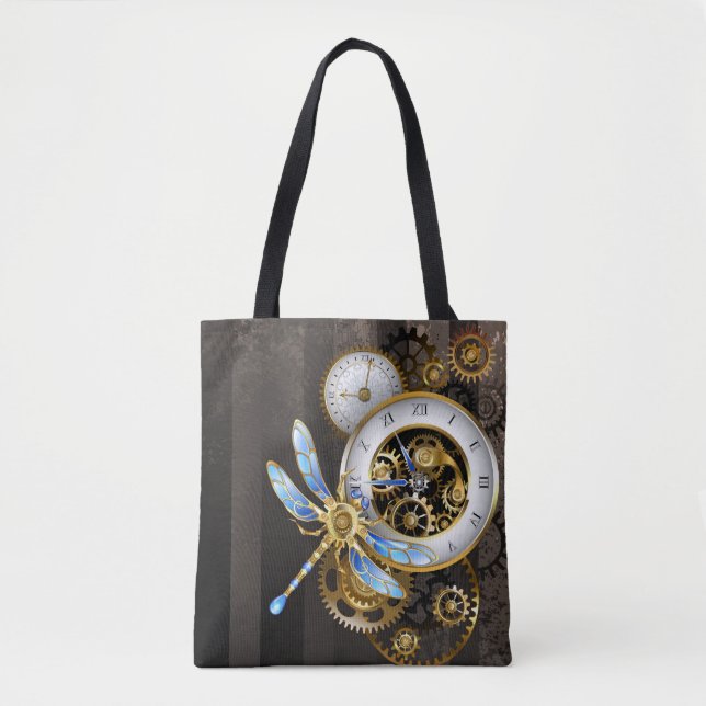Bolsa Tote Dials Steampunk com Dragonfly (Frente)