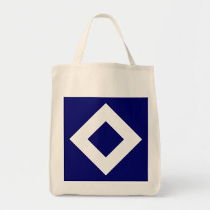 Bolsa Tote Diamante Azul Profundo, Borda Branca Ousada