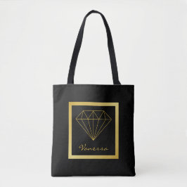 Bolsa Tote Diamante Geométrico Dourado Moderno Preto