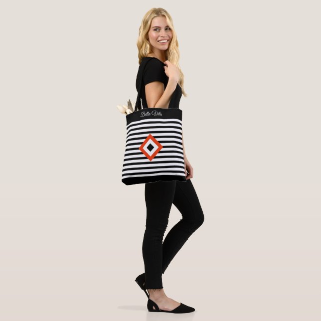 Bolsa Tote Diamante Triplo Moderno em Black & White Strips (No(a) Modelo)