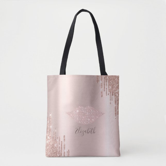 Bolsa Tote Diamantes de Trendy Lábios Rosa Digmas de Glitter  (Frente)
