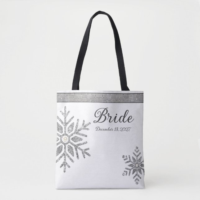 Bolsa Tote Diamond Snowflake Casamento no inverno Bride (Frente)