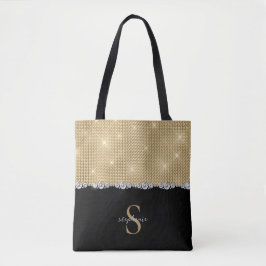 Bolsa Tote Diamonds Monograma Ouro Preto Luxo Sofisticado