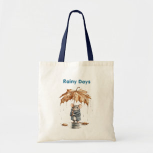Bolsa Tote Dias Chuvosos Rato Azul Folha Guarda-Chuva Gato