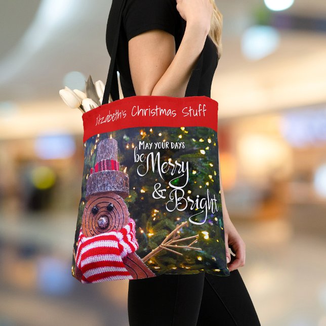 Bolsa Tote Dias de Feliz Bright Russo Natal Nome Snowman (Criador carregado)