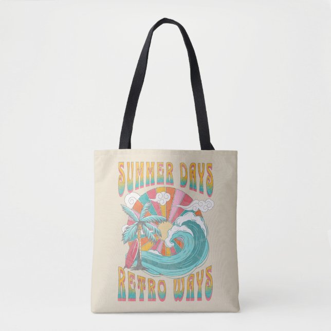 Bolsa Tote Dias de Verão, design de texto de trajetos retrógr (Frente)