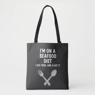 Bolsa Tote Dieta de Frutos do Mar Design de Piada de Comida E