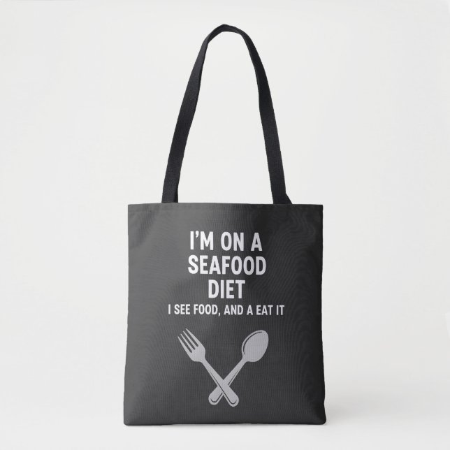Bolsa Tote Dieta de Frutos do Mar Design de Piada de Comida E (Frente)