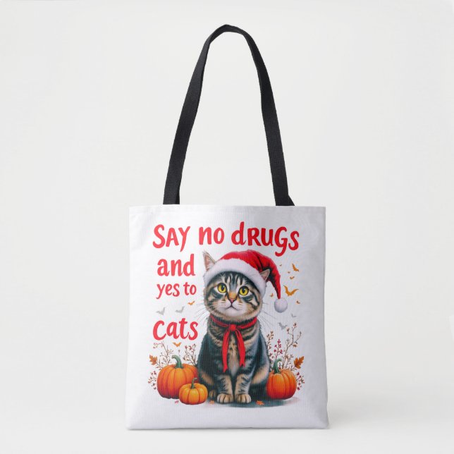 Bolsa Tote Diga não às drogas e sim aos gatos (Frente)