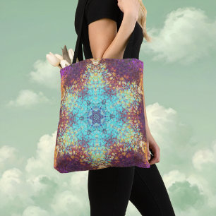 Bolsa Tote Digital Mandala Blue Amarelo e Puro