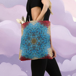 Bolsa Tote Digital Mandala Blue Red e Yellow
