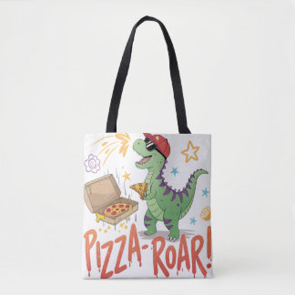 Bolsa Tote dinasour para o amante de pizza como comida