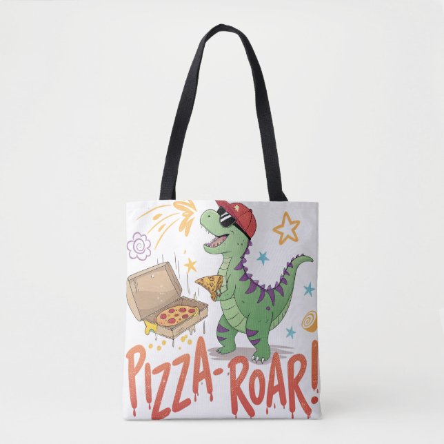 Bolsa Tote dinasour para o amante de pizza como comida (Frente)