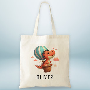 Bolsa Tote Dino Fofo Voando em um Balão de Ar Quente