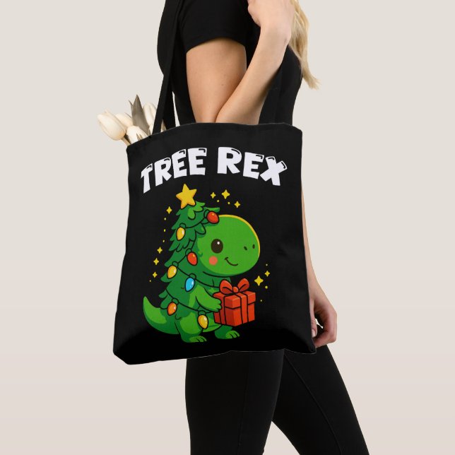 Bolsa Tote Dinosaur Christmas Tree T-Rex Cute Dino Xmas Party (Close Up)