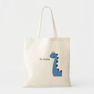 Bolsa Tote Dinossauro Azul Fofo - Nome Personalizado Sophia