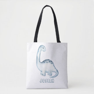 Bolsa Tote Dinossauro Azul para Crianças Cutas Personalizadas