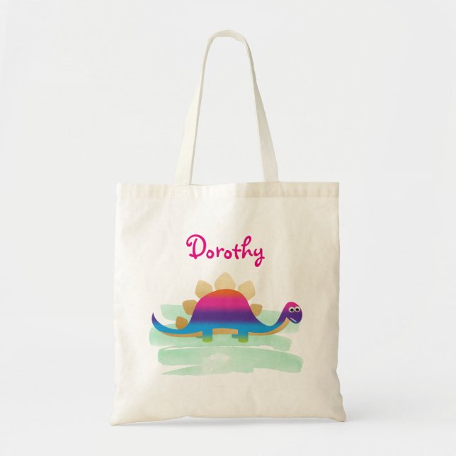Bolsa Tote Dinossauro bonito abaixo do nome da pessoa (Frente)