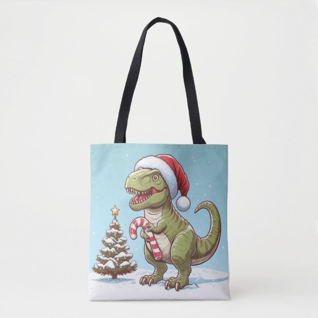 Bolsa Tote Dinossauro candi doce de Natal (Frente)