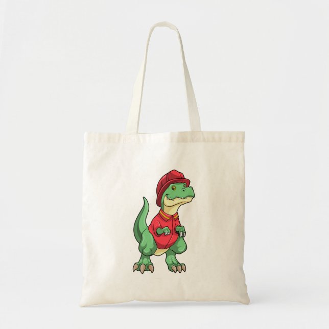 Bolsa Tote Dinossauro como Bombeiro com capacete de Fogo (Frente)