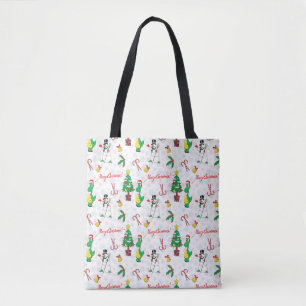Bolsa Tote dinossauro de Natal e boneco de neve