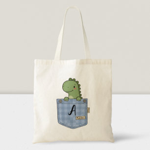 Bolsa Tote Dinossauro Fofo Espiando do Bolso com inicial